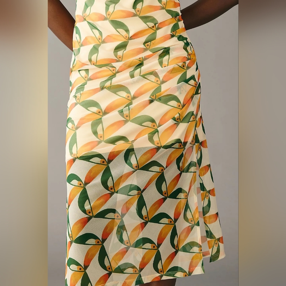 Farm Rio For Anthropologie Tropical Short Sleeve Printed Mesh Midi Dress - Picture 6 of 12